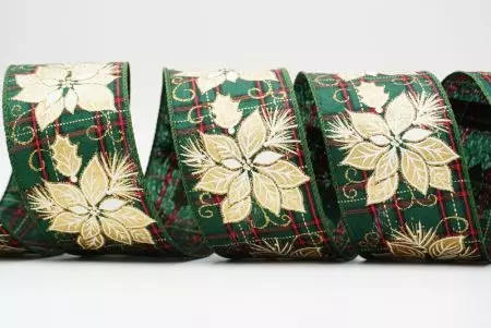 Золотой пуансеттия на красно-зеленой/черной клетчатой ленте - Золотой пуансеттия на красно-зеленой/черной клетчатой ленте